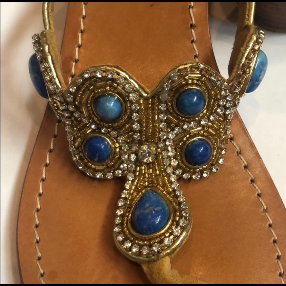 Mystique Boutique blue gold Rhinestone thong wedge - Picture 8 of 10